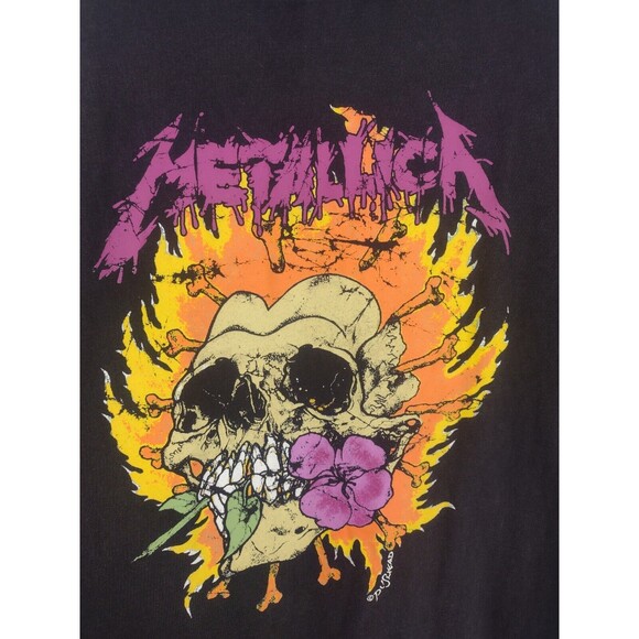 Metallica Pushead DOUBLE SIDED Flaming Skull Heart Rose Fire T-Shirt Mens M - Picture 2 of 8